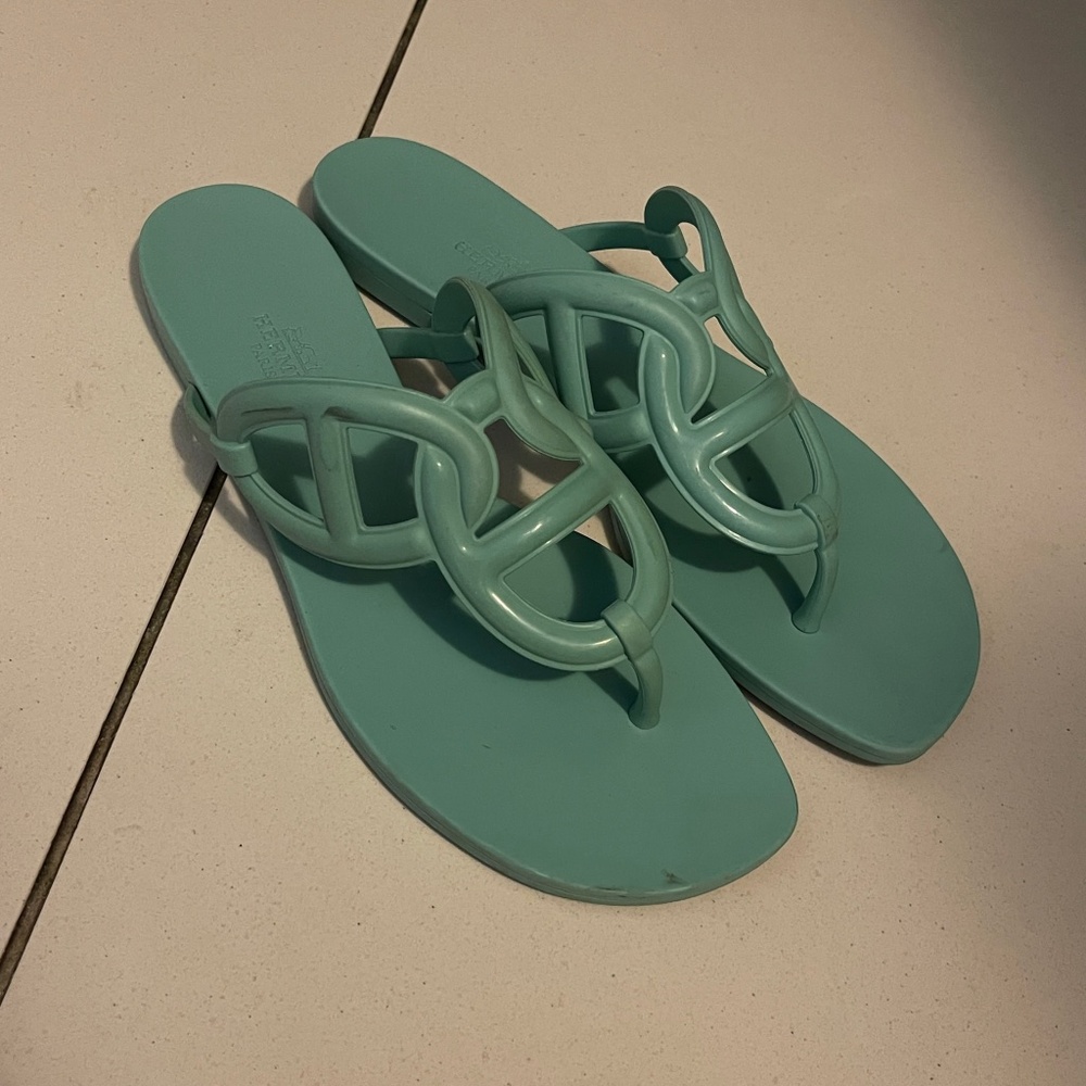 Hermes rubber women egerie sandals size 38 vert embrun beach sandals Chaine